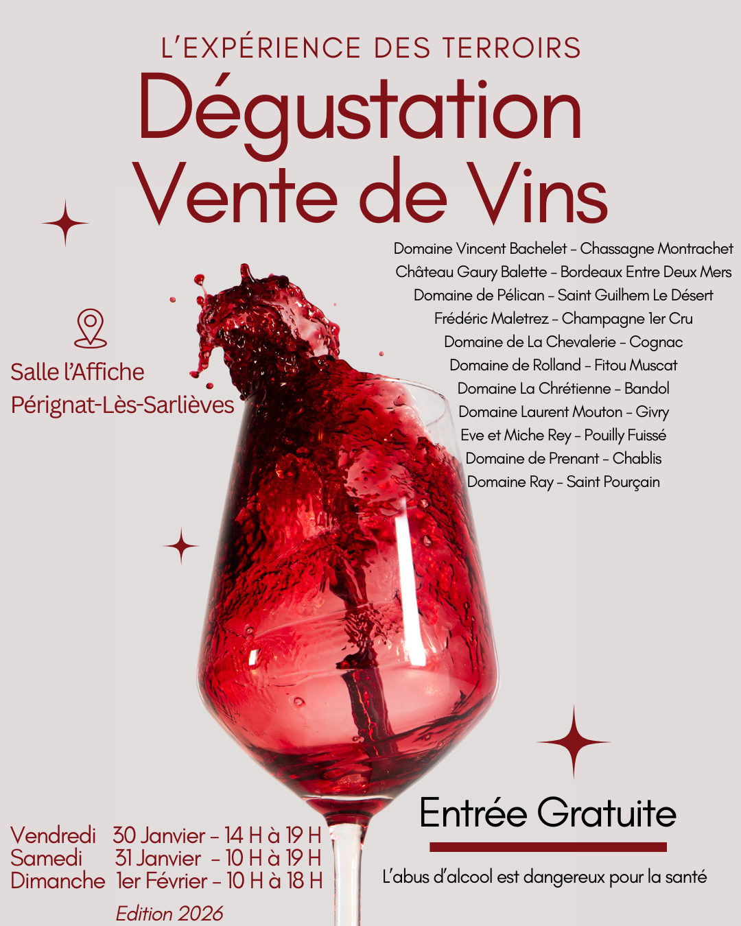 Expérience des Terroirs  /  Salon les Dix Vins à Pérignat-Les-Sarlièves le 30, 31 Janvier et 01 Février 2026 